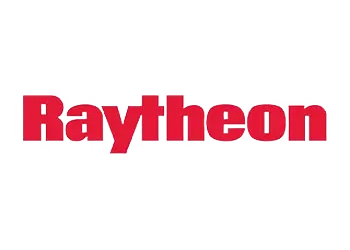 A green background with the word raytheon written in red.